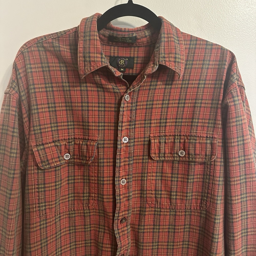 Club Room Casual Shirt‎ Men's M Cotton Red Plaid Long Sleeve Button Down